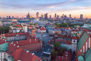 Beautiful evening summer cityscape of Warsaw, Poland