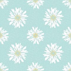 Wild abstract chamomile flowers. Seamless summer pattern with beautiful flowers on a heavenly blue background. For printing on fabrics, textiles, paper, interior design. 