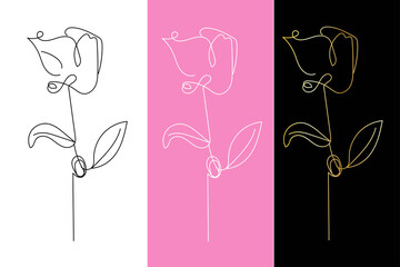 Set of hand drawn floral line. Fashion Templates with Flowers, Plants, Leaves, Floral Outline Style Design