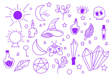 mystical anatomy. Set of Celestial Magic doodles element. vector illustration design