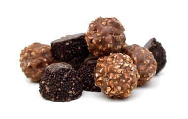 Chocolate candies collection. Beautiful Belgian truffles isolated on white background