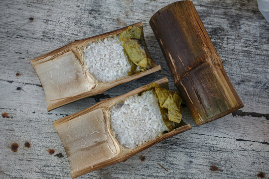 traditional native style cooking bamboo rice