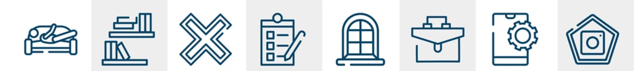 line icons such as relax, library, cancel, survey, windows, instagram outline vector sign. symbol, logo illustration. linear style icons set. pixel perfect vector graphics.