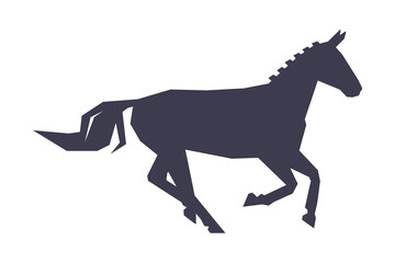 Fototapeta na wymiar Side View of Racing Horse Silhouette, Equestrian Sport Vector Illustration