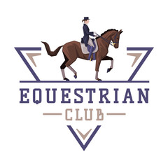 Equestrian Club Logo Design, Horse with Jockey, Derby, Tournament Label, Emblem Vector Illustration