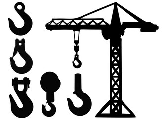 Lifting crane and hook in the set. A vector image.