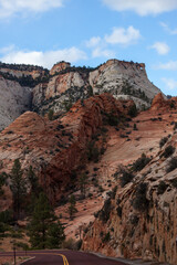Zion Mountains With Arch and Road