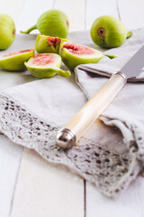 Figs on retro wooden table. Selective focus. Fall's fruit still life.
