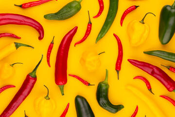 Red hot chili peppers pattern texture background.