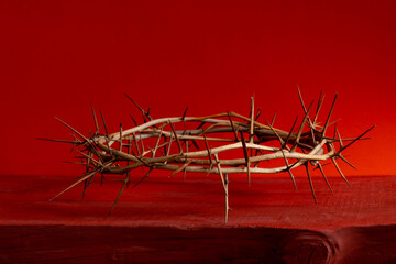 crown thorn thorny red blood background close up