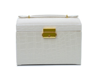 Front view of closed leather jewelry box