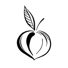 Modern isolated vector black and white illustration abstract silhouette of summer pit fruit