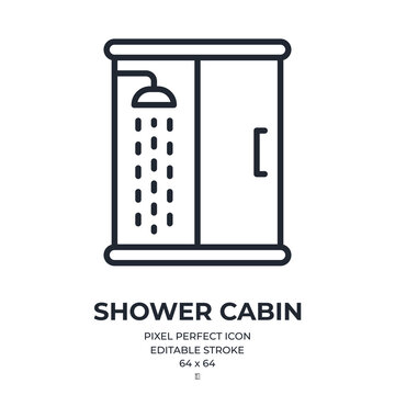 Shower cabin editable stroke outline icon isolated on white background flat vector illustration. Pixel perfect. 64 x 64.