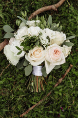 Wedding bouquet with satin and silk ribbons
