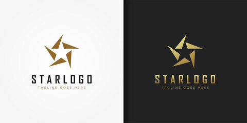 Gold Star Logo. Luxury Star Icon with Geometric Shapes Cutout Style isolated on Double Background. Usable for Business and Branding Logos. Flat Vector Logo Design Template Element.