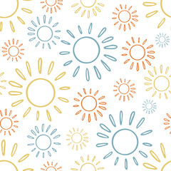Vector seamless pattern colorful lined design of abstract lined sun