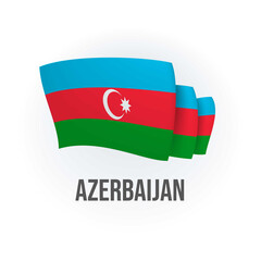 Azerbaijan vector flag. Bended flag of Azerbaijan, realistic vector illustration