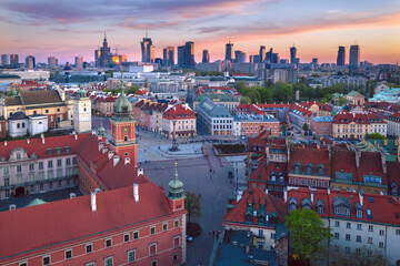 Beautiful evening summer skyline of Warsaw, Poland