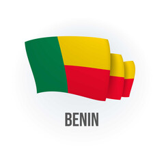 Benin vector flag. Bended flag of Benin, realistic vector illustration
