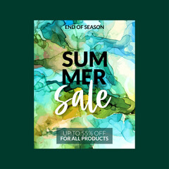 Summer Sale banner template with alcohol ink background