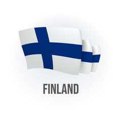 Finland vector flag. Bended flag of Finland, realistic vector illustration