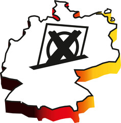 Grafik Deutschland Wahl, mit Stimmzettel in Deutschlandkarte