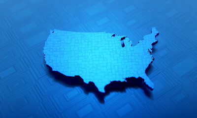 USA map technology background blue