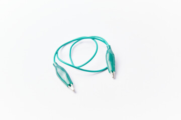 Electric clamp used for robotics and electrical use isolated on white also calles copper alligator clips