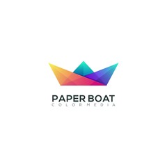 paper boat modern colorful gradient logo template