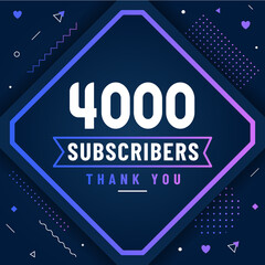 Thank you 4000 subscribers, 4K subscribers celebration modern colorful design.
