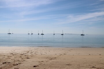 boats on the beautiful beach in Houat 