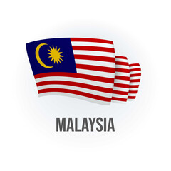 Malaysia vector flag. Bended flag of Malaysia, realistic vector illustration