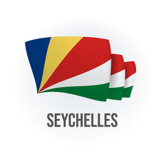 Seychelles vector flag. Bended flag of Seychelles, realistic vector illustration