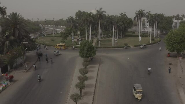 Aerial View of Road Near Jinnah Mausoleum Karachi- Flat Moving Back 