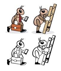 Vector illustration about profession repairer and businessman. Ant worker
