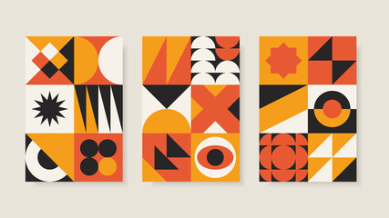 Set of abstract geometric posters in bauhaus style. Collection of retro covers. Vector illustration.