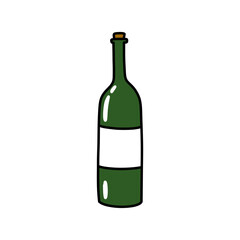 bottle of wine doodle icon, vector color line illustration