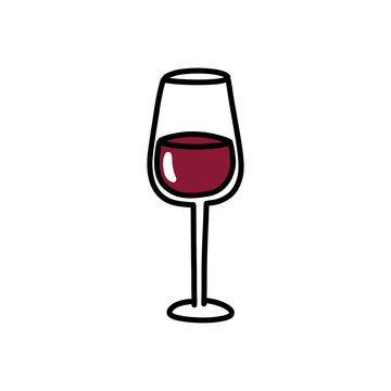 glass of red wine doodle icon, vector color line illustration