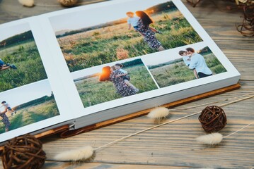 premium photo book, large size, natural wood cover, wedding photo book, family photo book, thick...