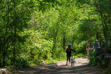 Fototapeta premium Family cycling in the forest