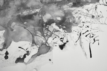 Black-white color abstract liquid background. Paint Splash, fluid art, scientific wallpaper concept