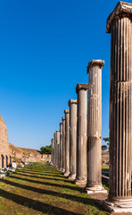 View of the columns in the city of Asklepion in a vertical frame.