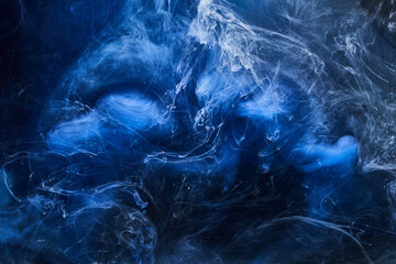Abstract blue ocean background. Underwater swirling smoke, vibrant sea colors wallpaper, wave paint...