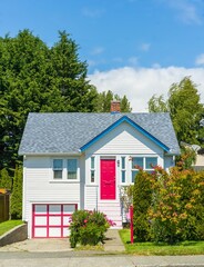 Pretty 1950s house in red and blue