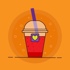 illustration of a glass of soda vector icon plastic cup with yellow background and straw