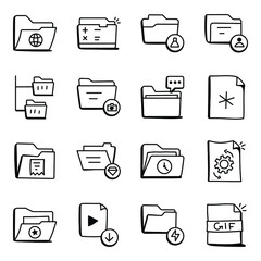 Set of Data and Folders in Doodle Icons


