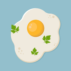 Fried egg isolated on blue background. Vector illustration in flat style.