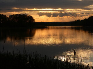 Sunset at Schodno lake, Kashubian Lake District, Poland