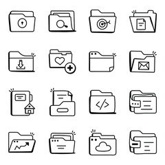 Set of File Folders in Doodle Icons

