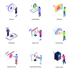 Set of Cybercrime and Protection Isometric Illustrations

